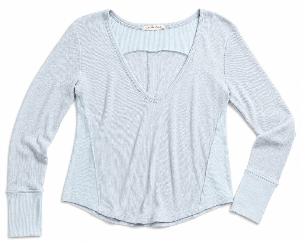 Free People light blue Rain long sleeve v-neck textured ribbed knit XS NWT